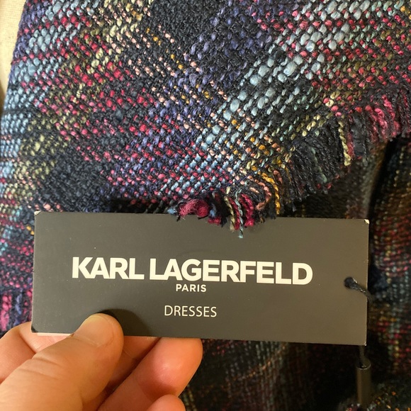 Sold!!!KARL LAGERFELD Paris Dress Jacket Size 6 Plaid Tweed Blue Multi Waterfall - Picture 8 of 11